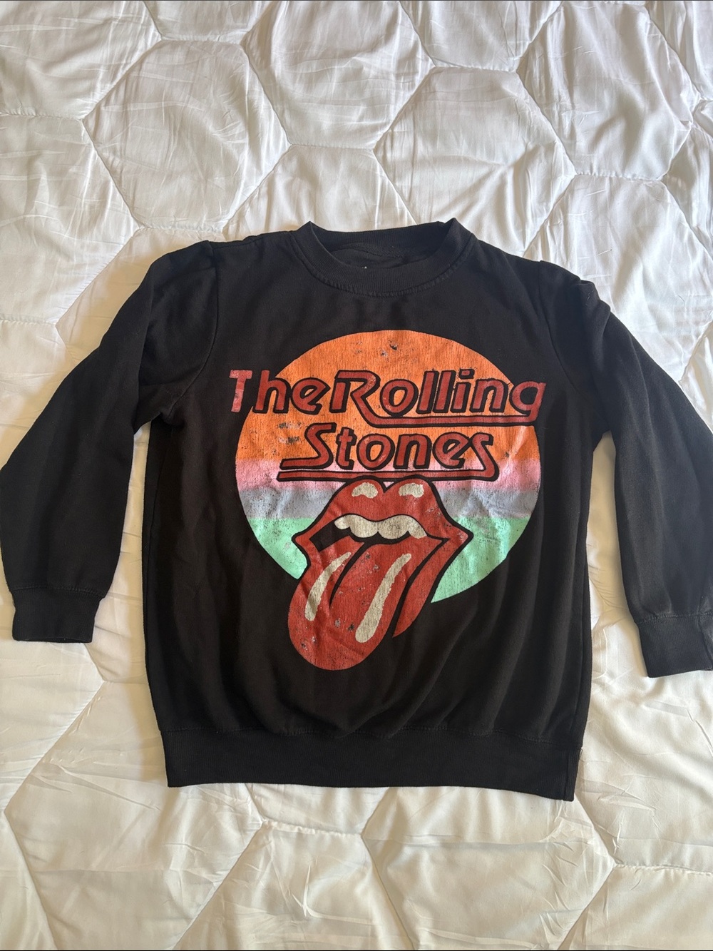 The Rolling Stones Black Sweatshirt with Retro Sunset Tongue Graphic XS